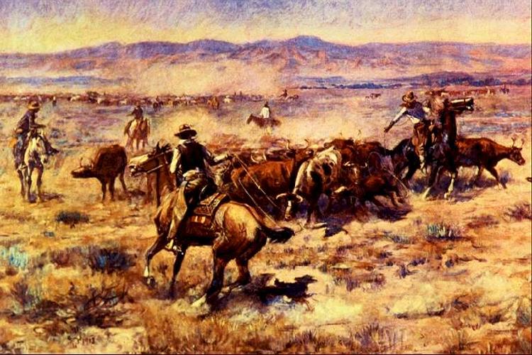 Charles M Russell The Round Up Spain oil painting art